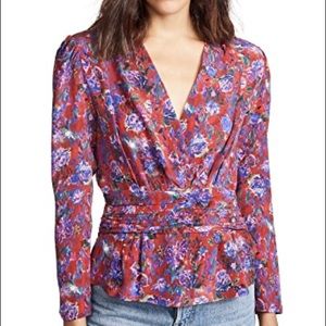 NWOT Iro Hurl Floral Silk V-Neck Peplum Top, Size 42 (10)